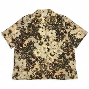 Vintage floral animal print short sleeve boxy button up